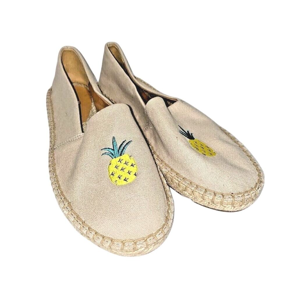 J Crew Espadrilles casual shoes natural canvas pineapple embroidery flats 6.5M
